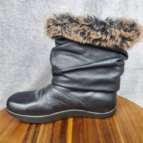 Earth Kalso Boots Women's 6.5 B Black Leather Pull On Faux Fur Comfort Booties - Picture 6 of 10